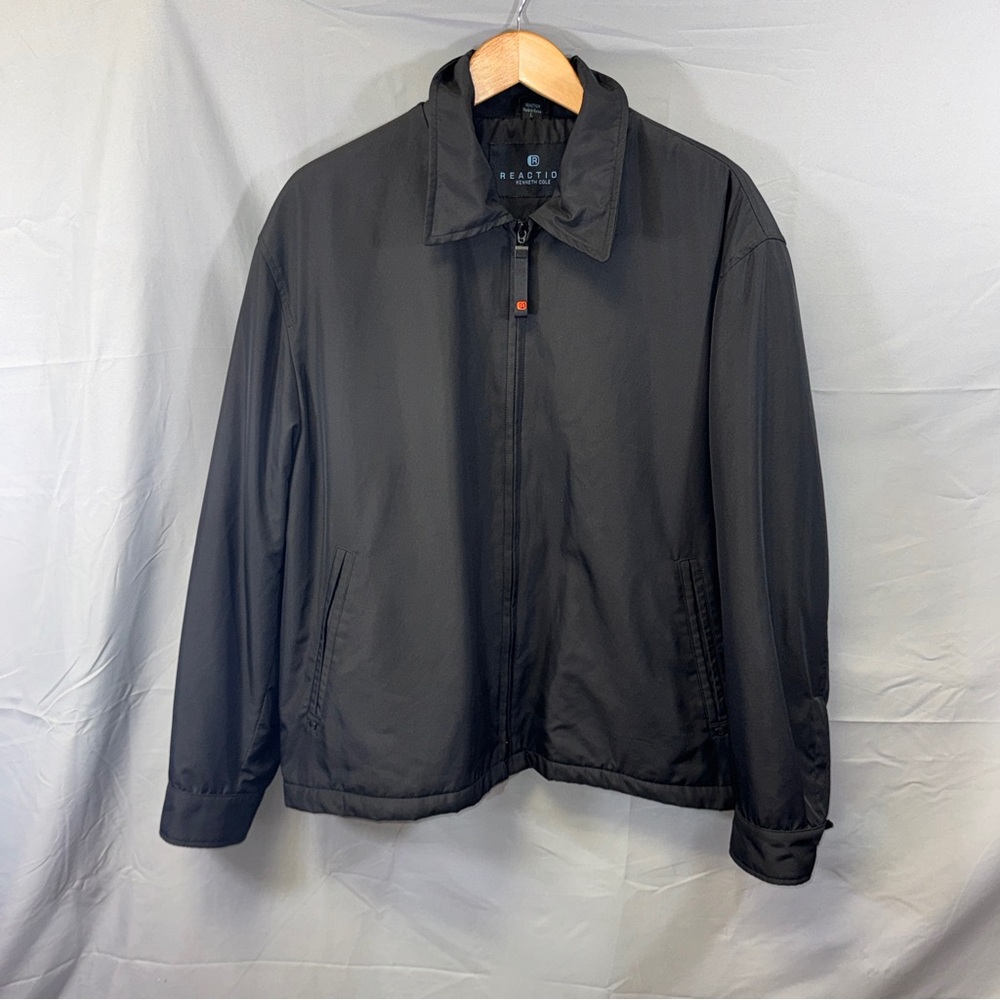 Kenneth Cole Reaction Jacket Mens Large Black Zip Front Harrington Casual Lined